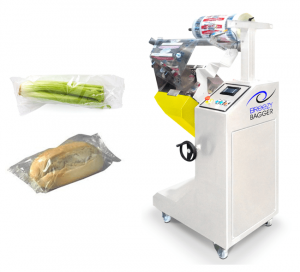 Breezy Bagger wrapping machine with example produce wrapped.