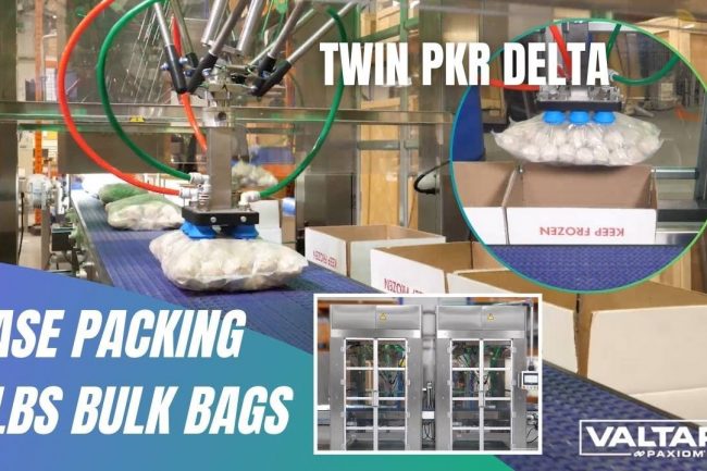 Picking and Placing Heavy 5-LB Bulk Bags Into Boxes with Dual PKR Delta Robotic Packing Cells